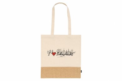 Stofftasche mit dem Aufdruck I Herz Lukasmarkt und der Mayener Silhouette