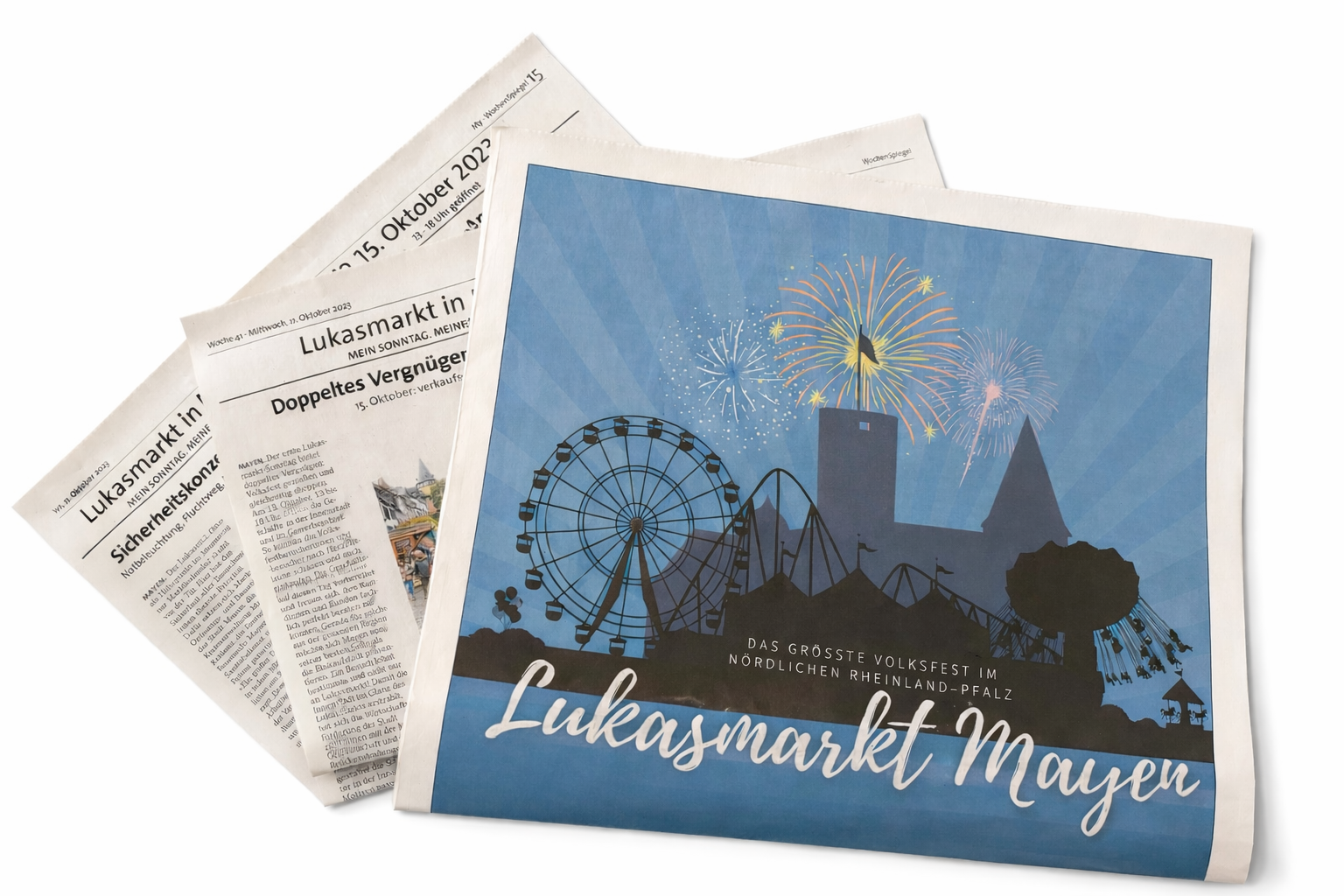 Eine Zeitung mit dem Lukasmarkt-Plakat